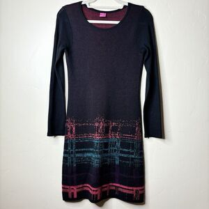 Save The Queen Sweater Dress Sz S Black Geometric Merino Wool Blend Bodycon Mini
